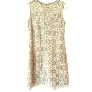Sharagano Women’s Cream Lace Sleeveless Sheath Dress Size 8 Cocktail Work